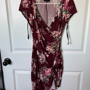 I.N. San Francisco Burgundy Floral Asymmetrical Dress